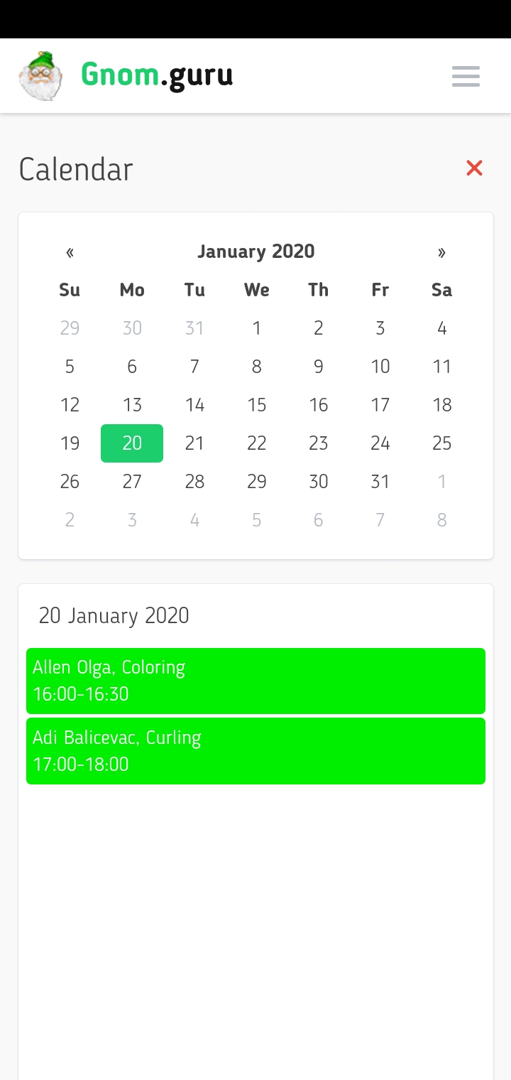 calendar screenshot gnomguru crm